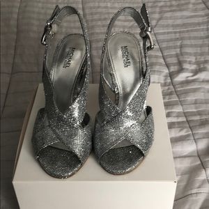 Shiny silver Michael Kors heels